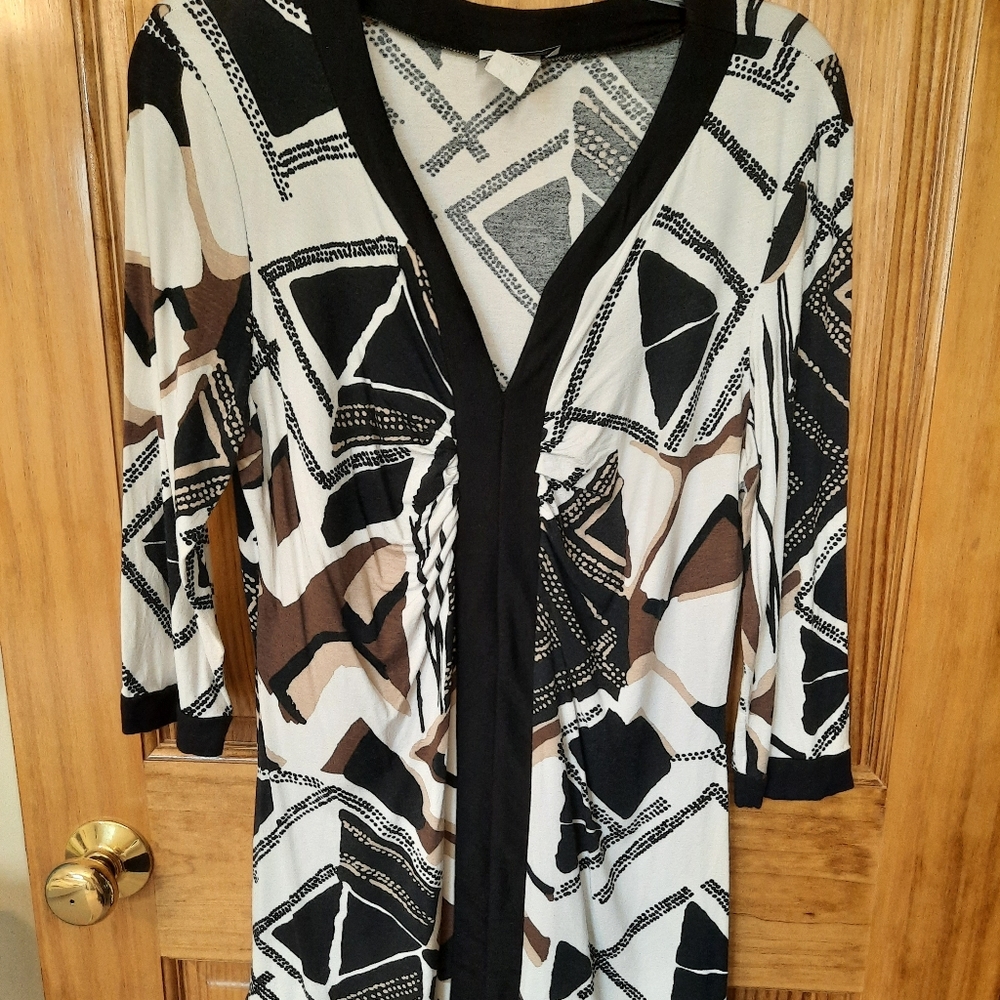 Jon Den tunic, size PM, brown, black, and white